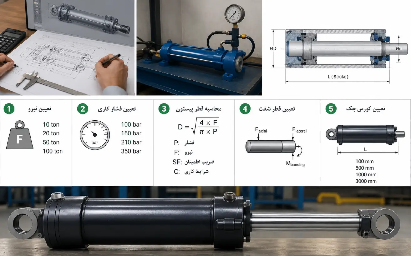 تعیین قطر شفت طراحی جک هیدرولیک صنعتی